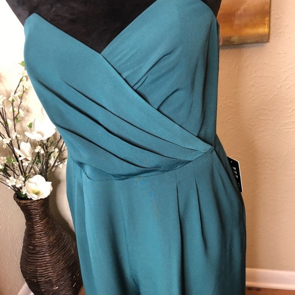 TAILORED::: EXPRESS DEEP TEAL SWEETHEART WIDE LEG/ CULOTTE/ JUMPSUIT - Picture 8 of 9